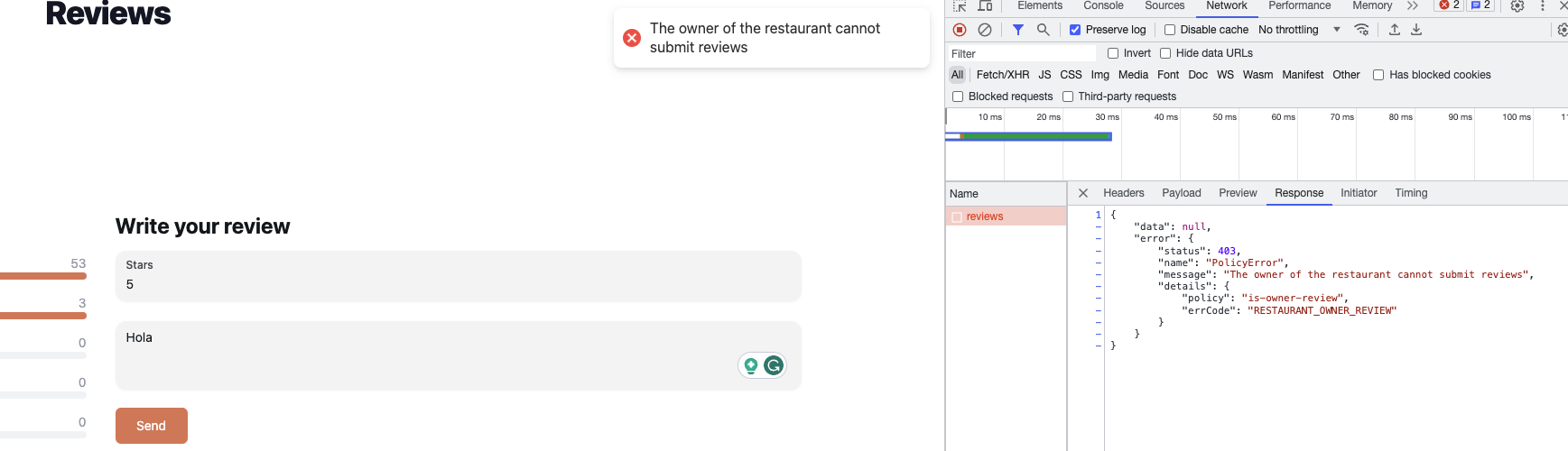 レストランオーナーがレビューを投稿できない