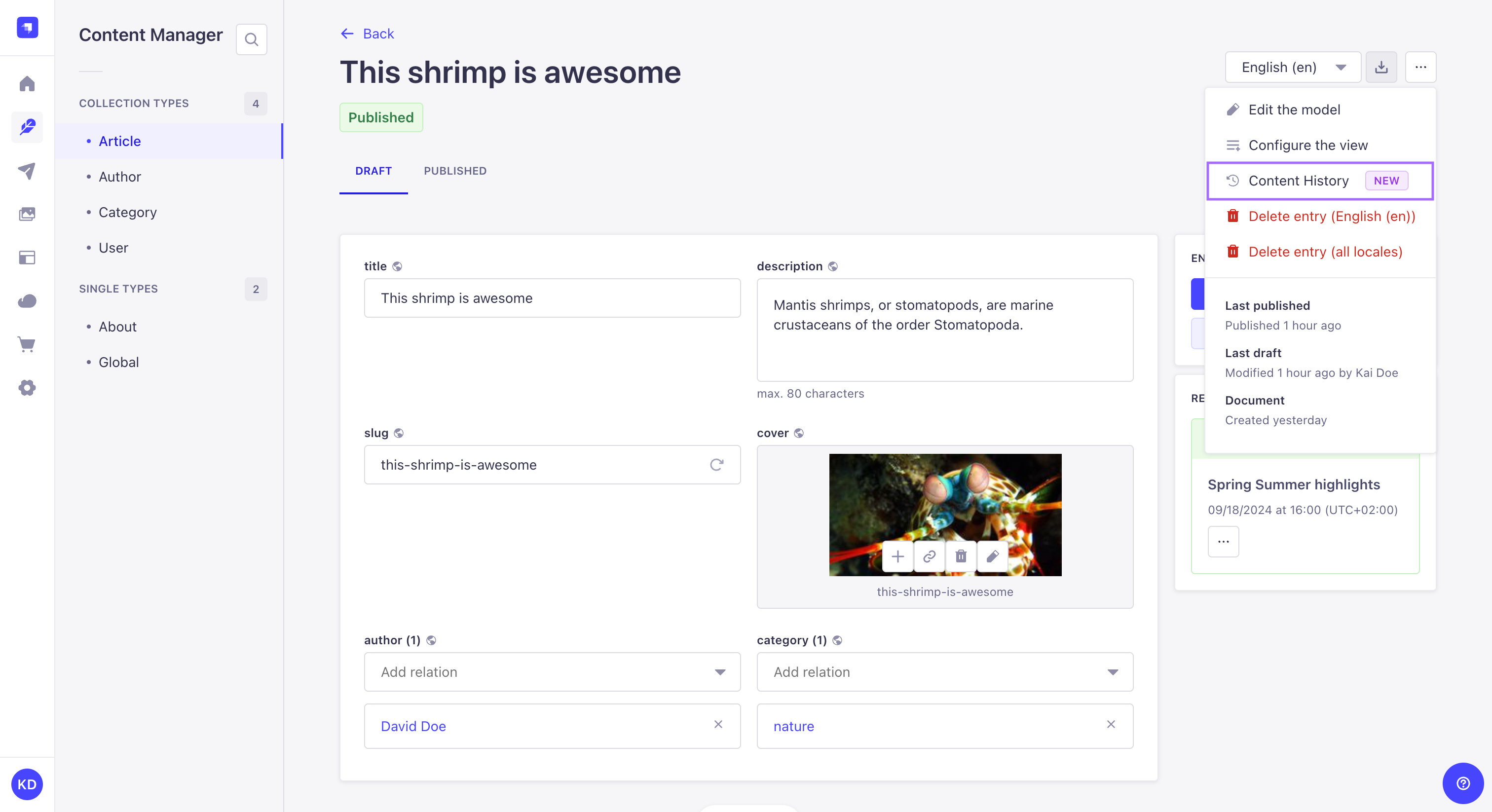 ドキュメントのコンテンツ履歴にアクセスする