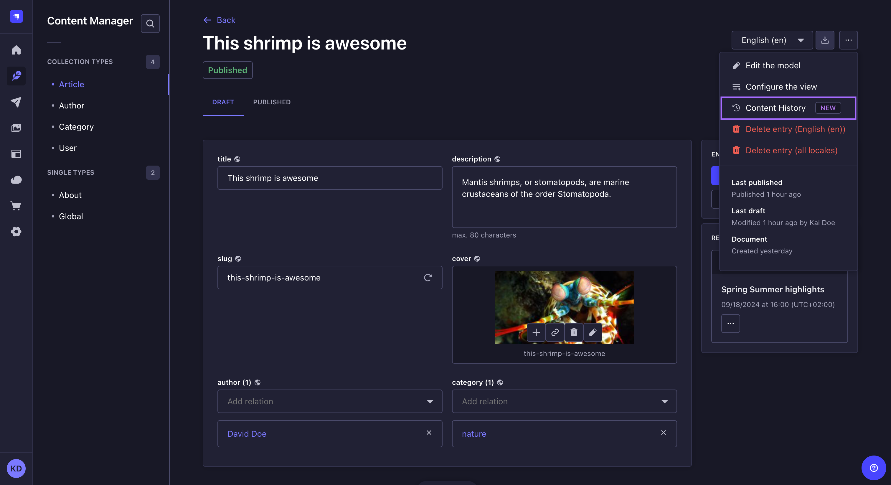 ドキュメントのコンテンツ履歴にアクセスする