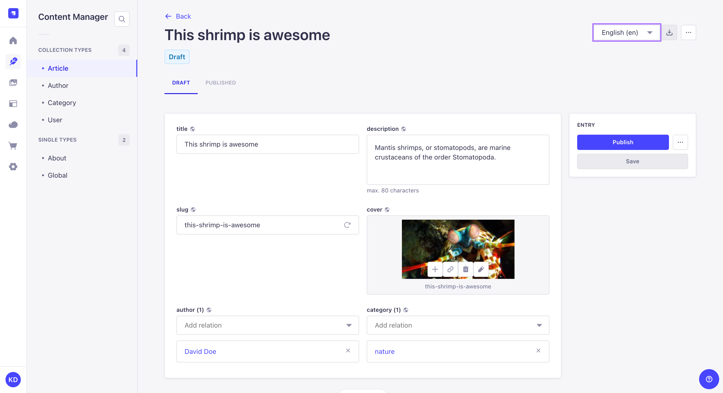 ローカライズ可能なコンテンツタイプの編集ビュー
