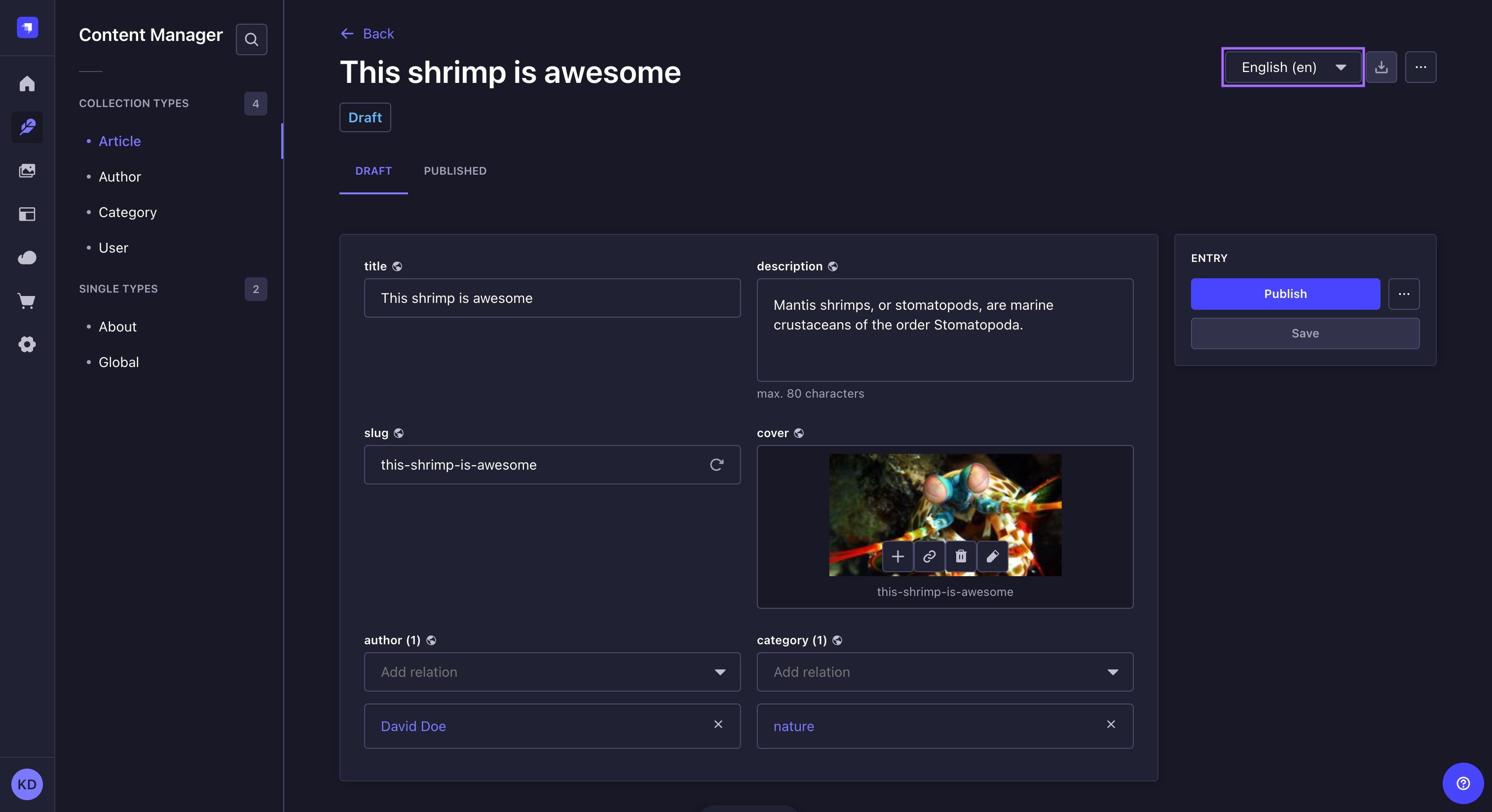 ローカライズ可能なコンテンツタイプの編集ビュー