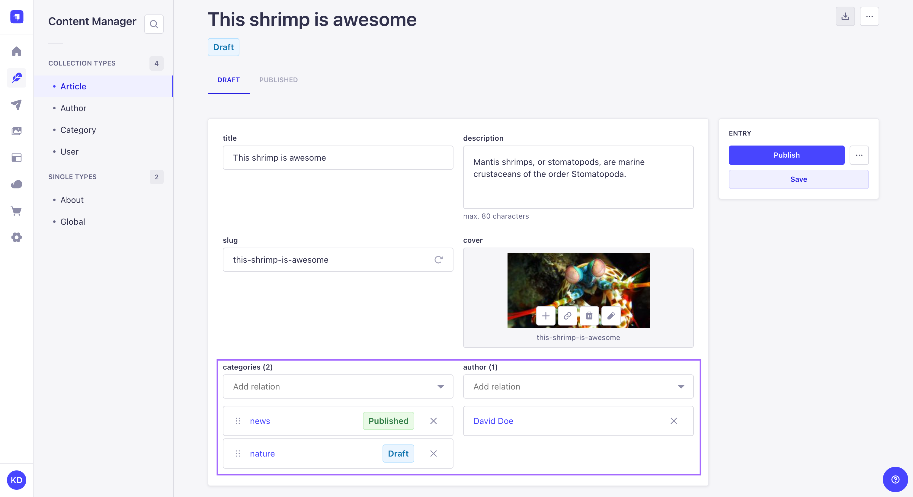 編集ビュー内のリレーショナルフィールド