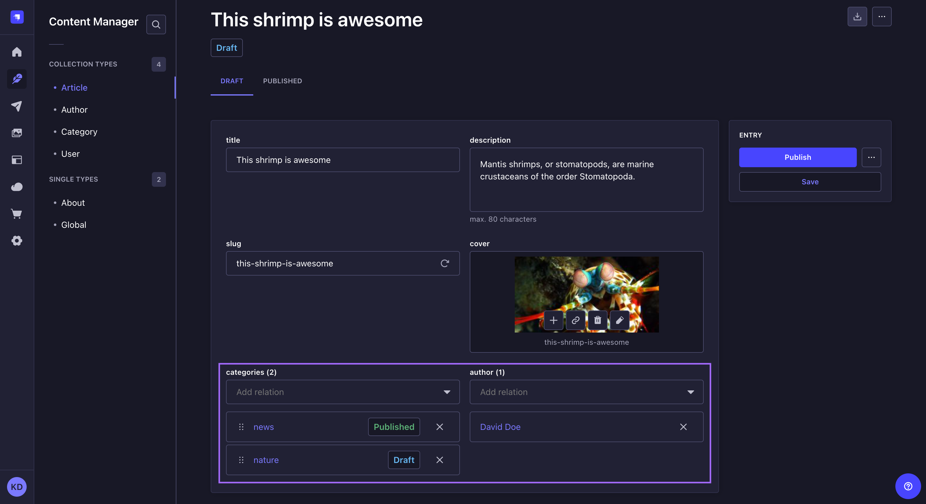 編集ビュー内のリレーショナルフィールド