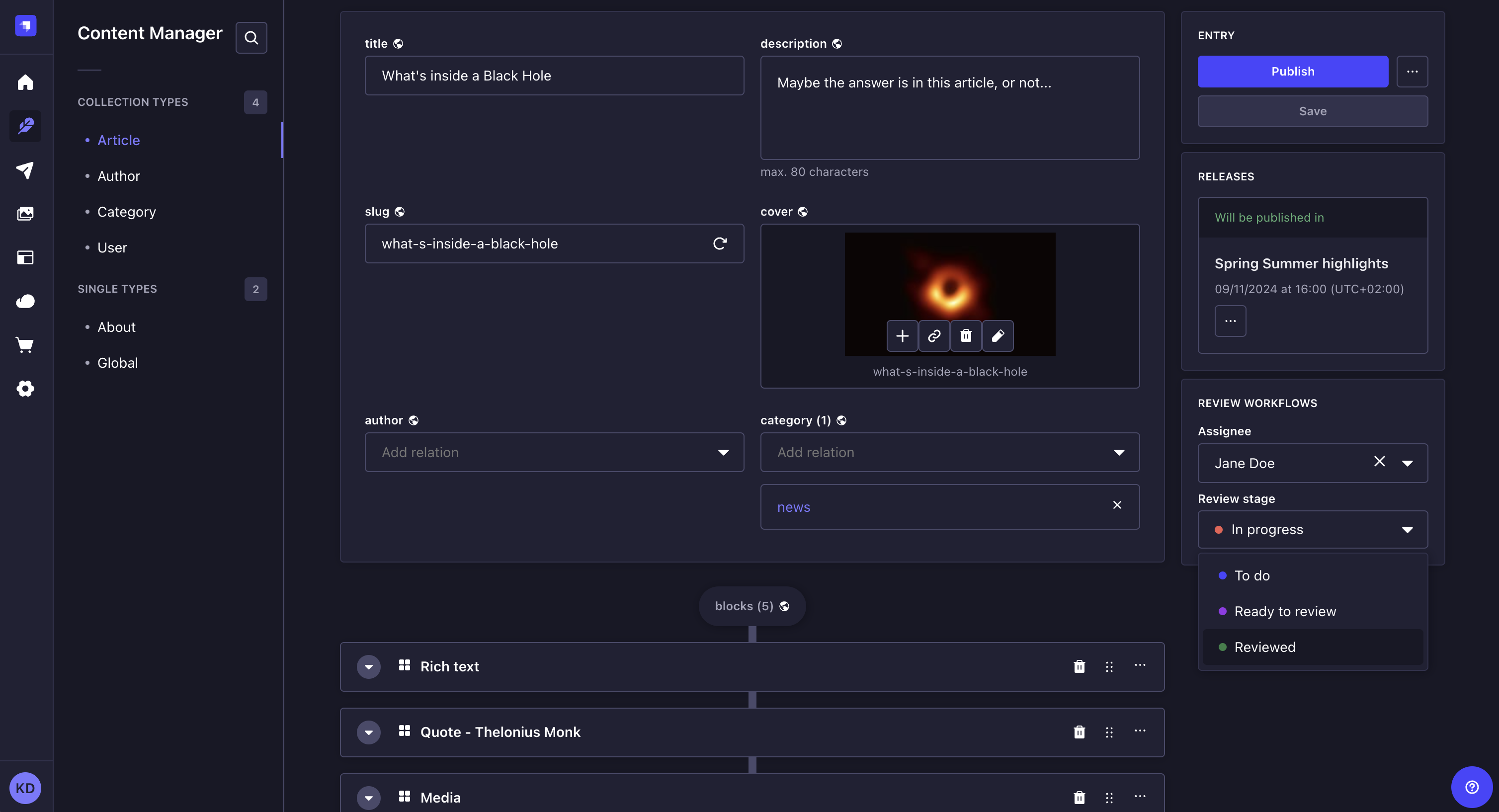 レビュー段階のドロップダウン