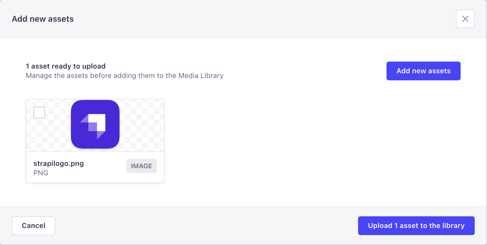 新しいアセットを追加するウィンドウ
