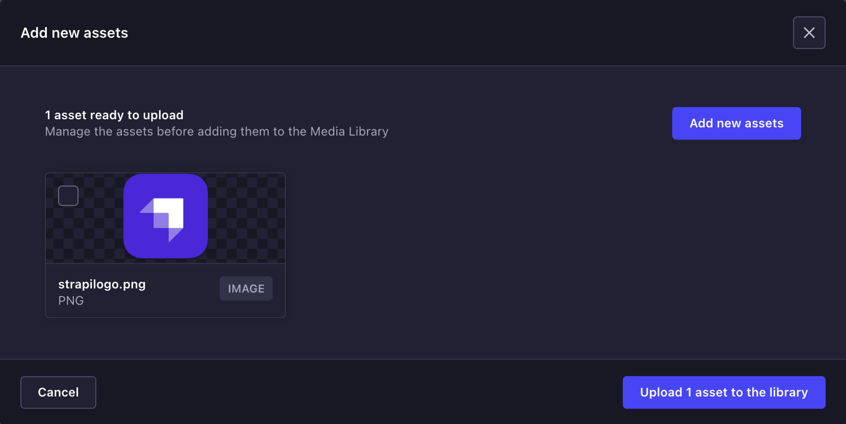 新しいアセットを追加するウィンドウ