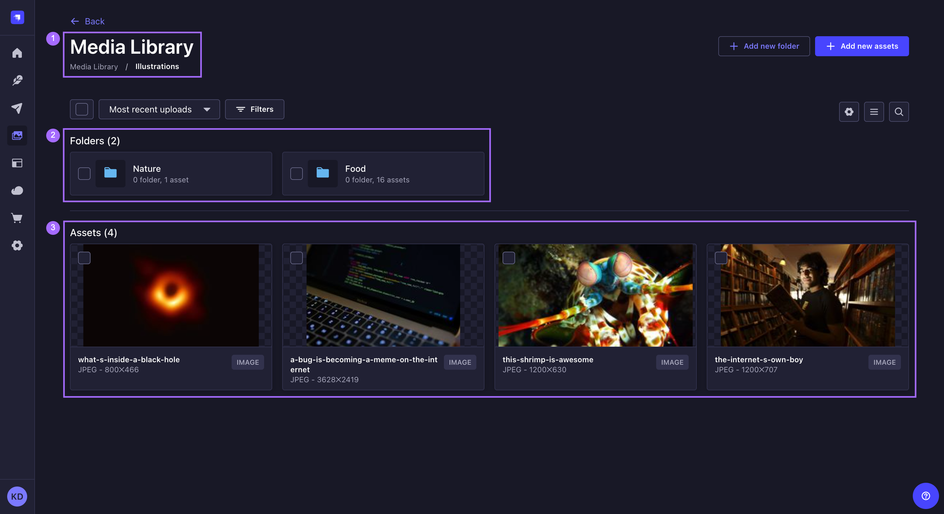 メディアライブラリ内のフォルダビュー
