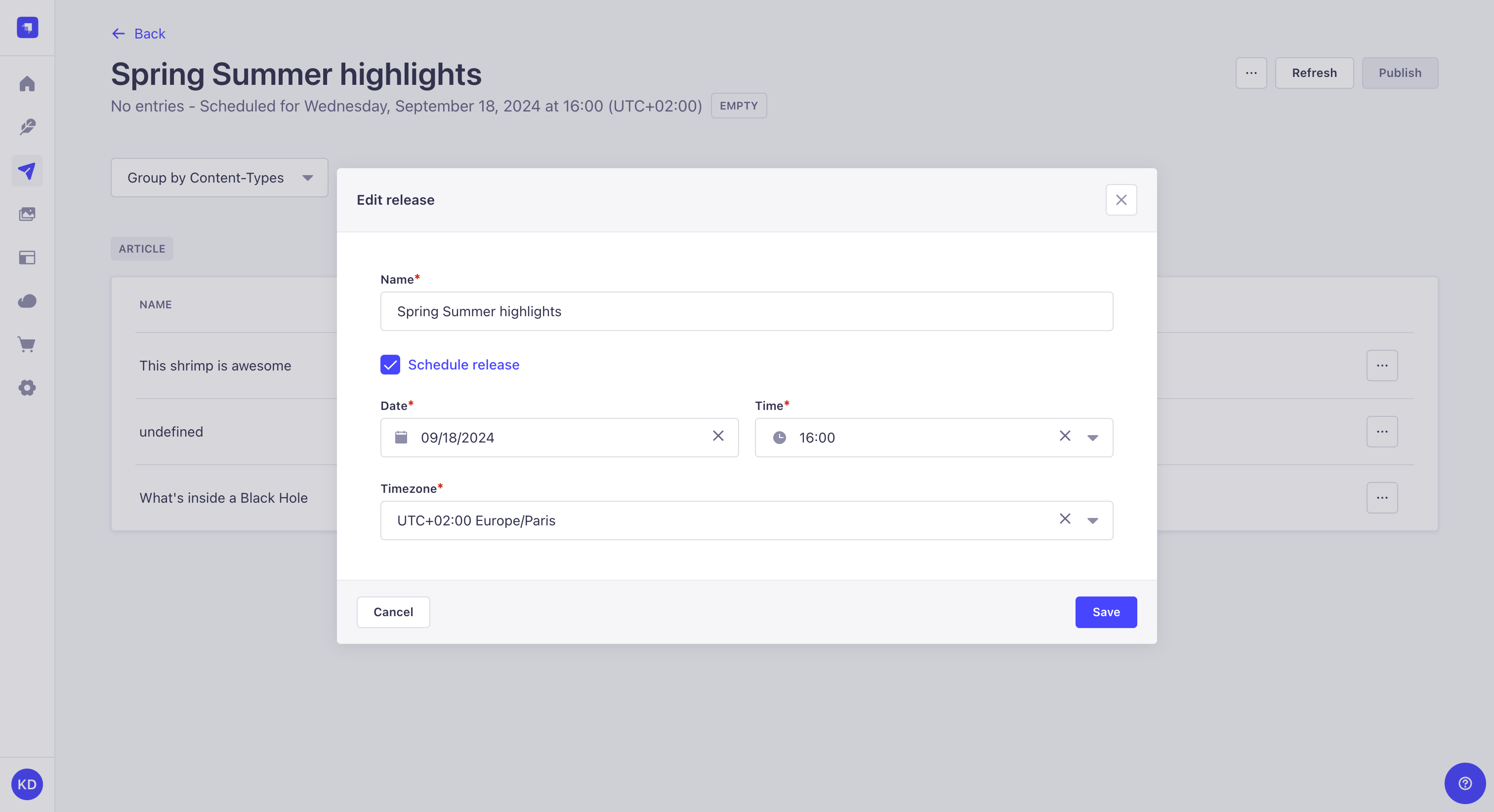 リリースのスケジュール設定
