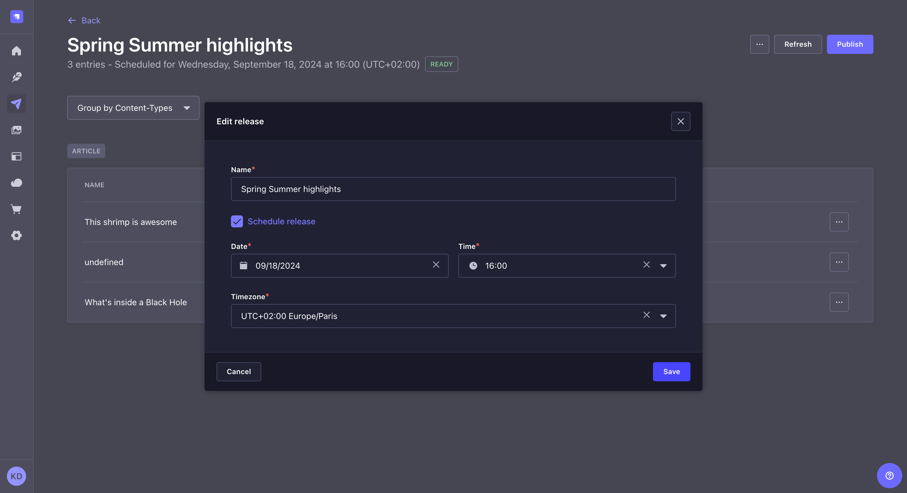 リリースのスケジュール設定