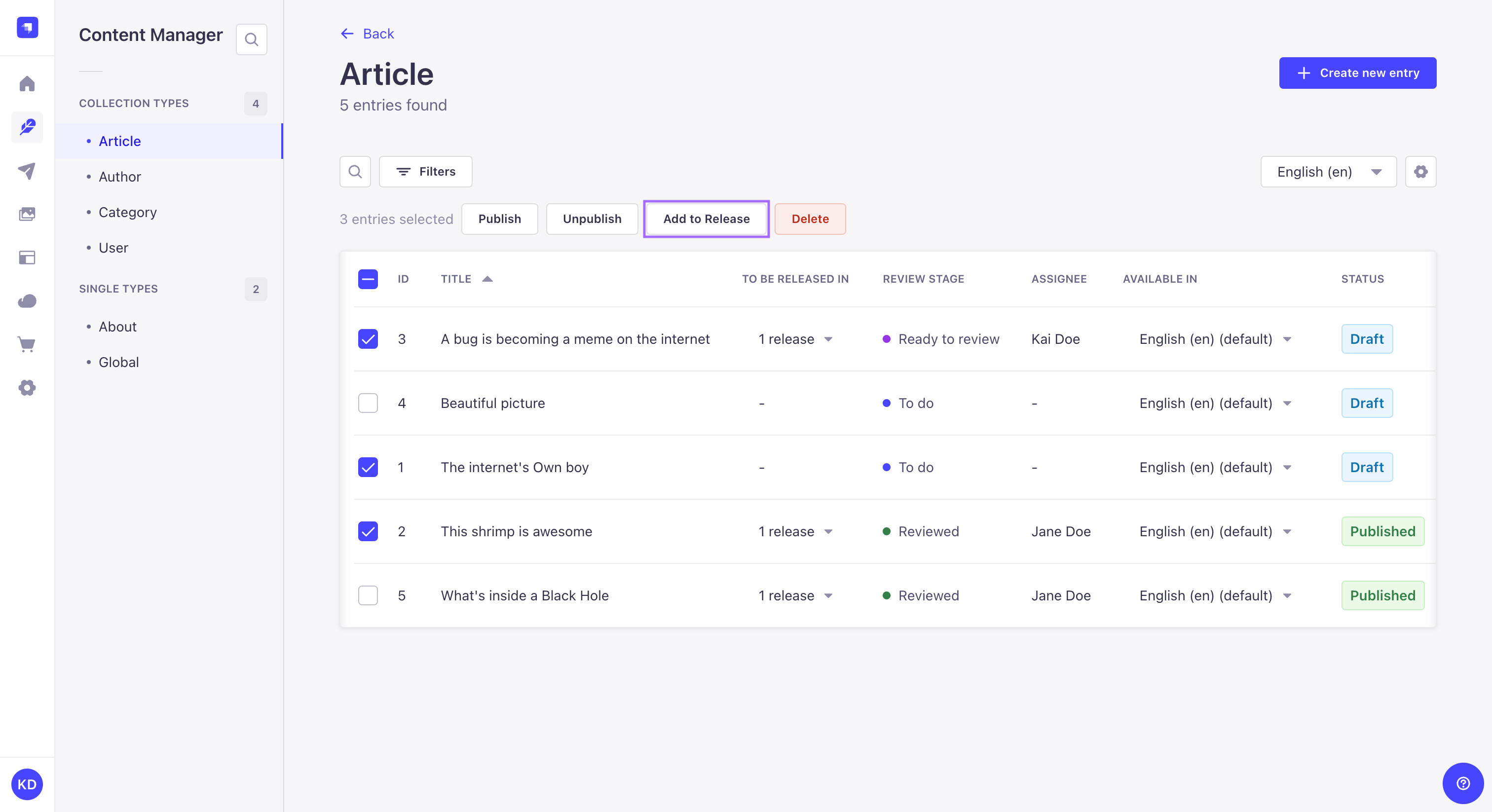 リリースにコンテンツを含める