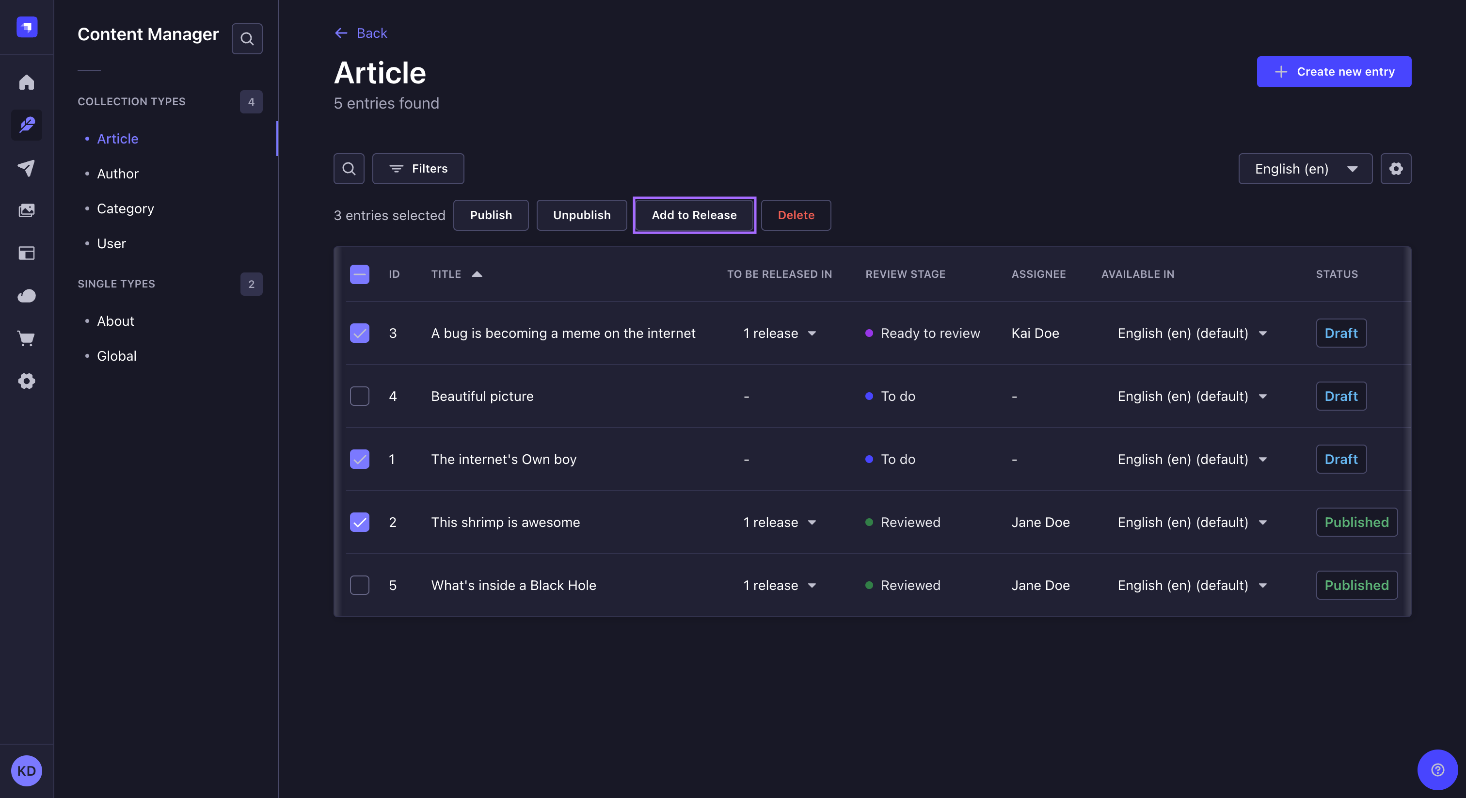 リリースにコンテンツを含める