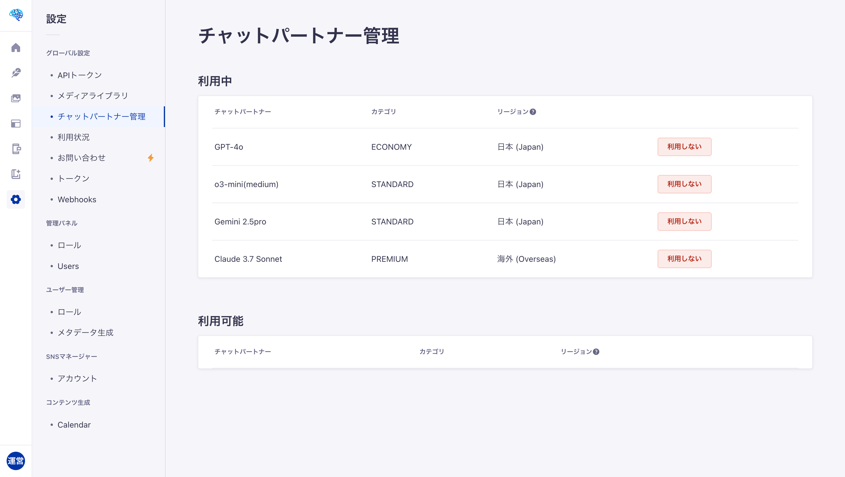 チャットパートナー管理ページ