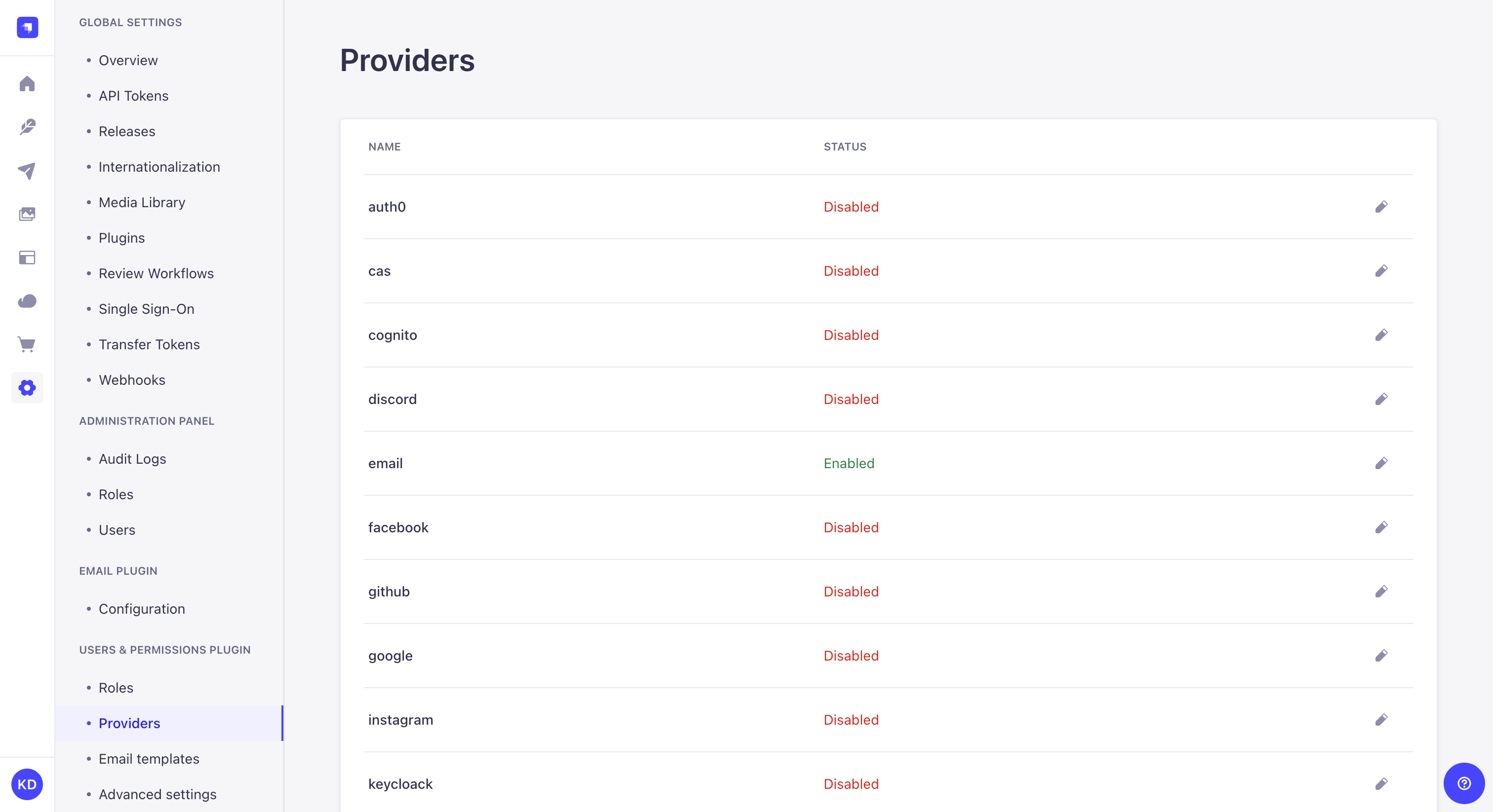 プロバイダー設定画面