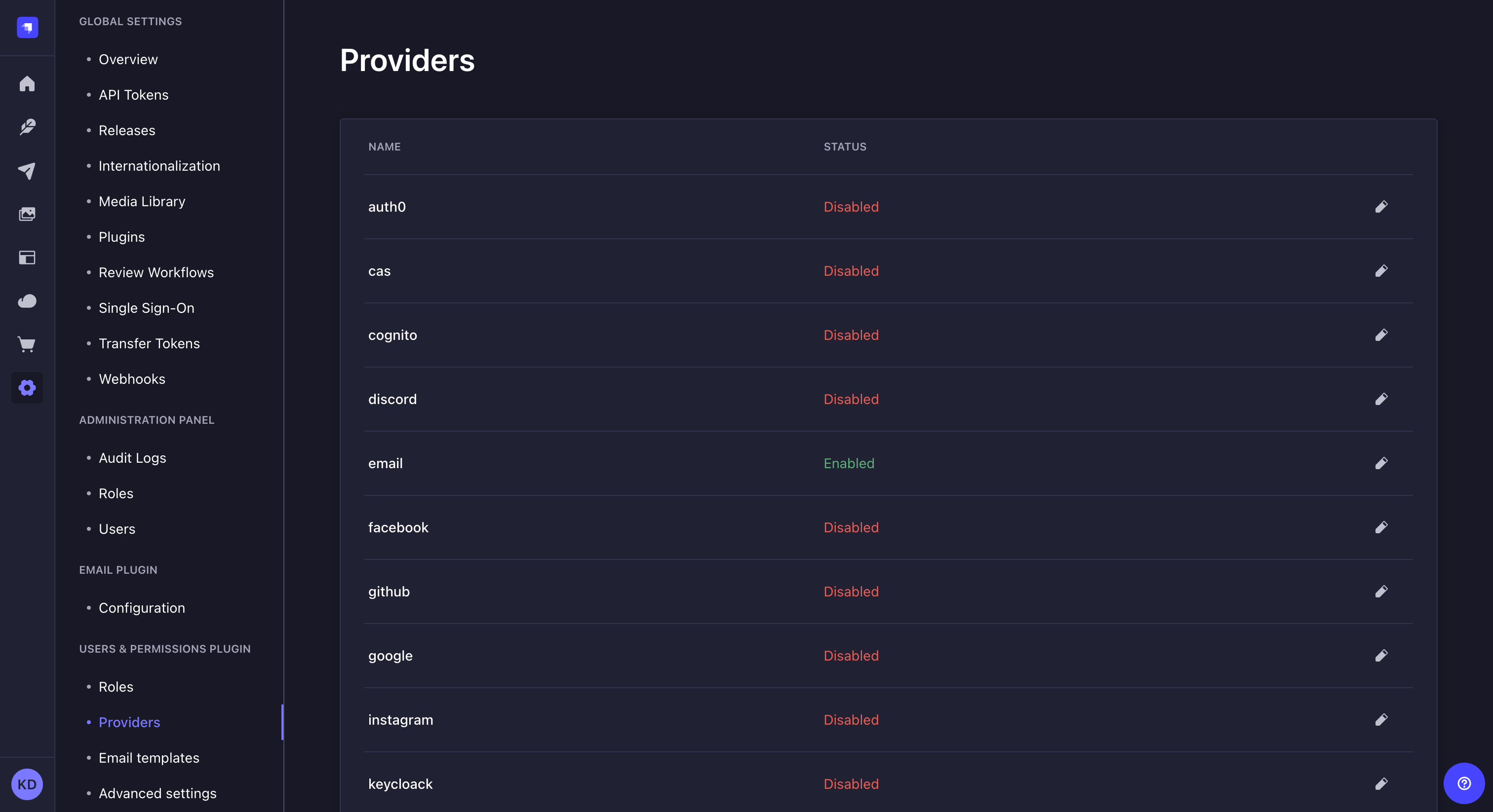 プロバイダー設定画面